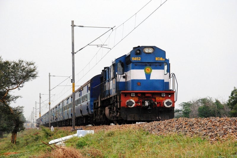 An Indian locomotive hauling a passenger train.