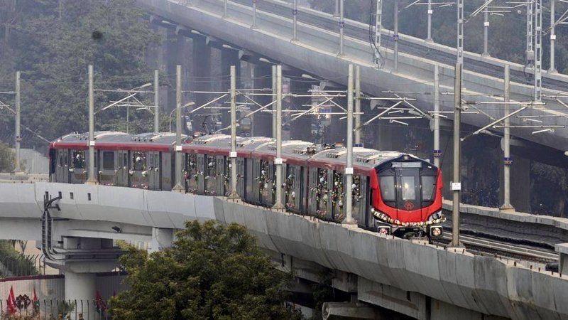 Lucknow Metro running over an elevated track