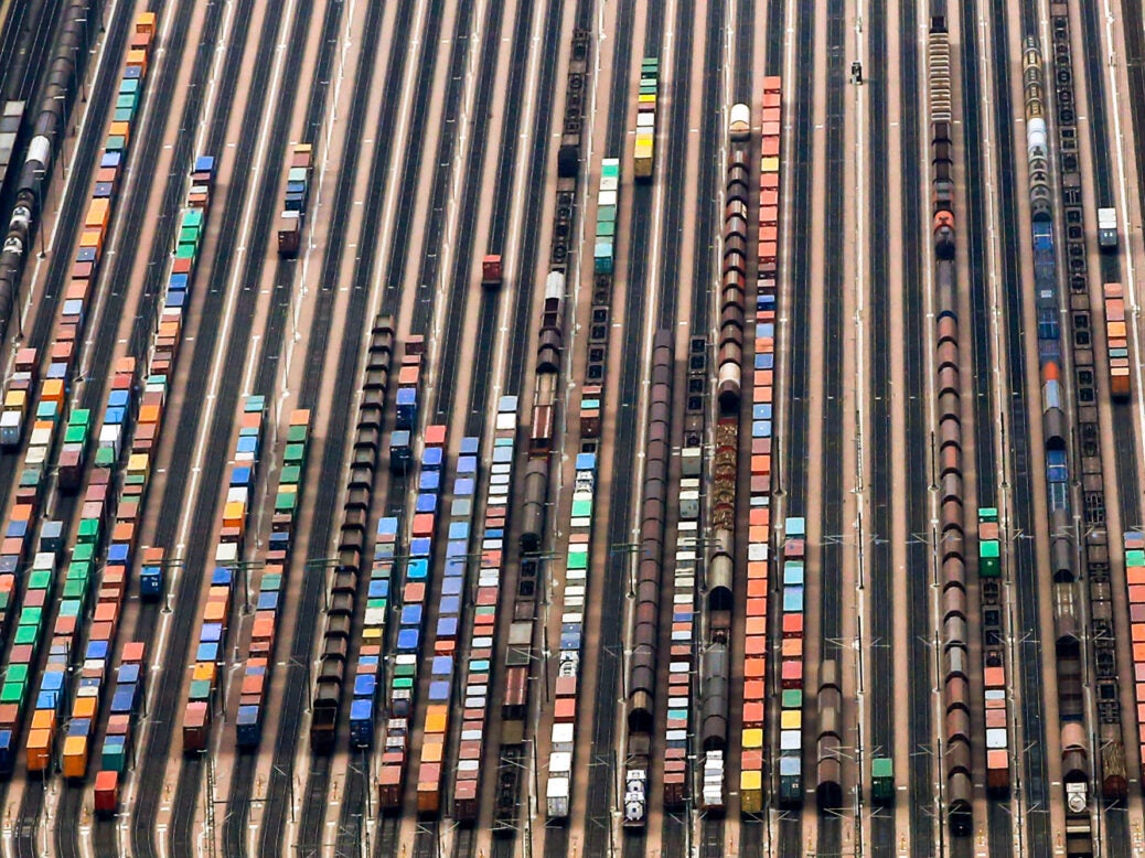 aerial view of a german freight yeard. Goals set for the growth of rail freight have been labelled as "too ambitious" by The Association of German Transport Companies.