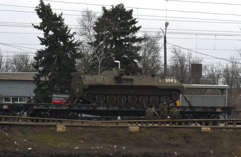 photo of a russian tank being transported by railway in the south of russia