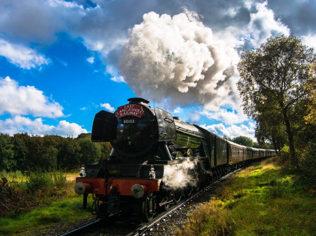 photo du train à vapeur Flying Scotsman sur le chemin de fer du patrimoine de l'East Lancashire