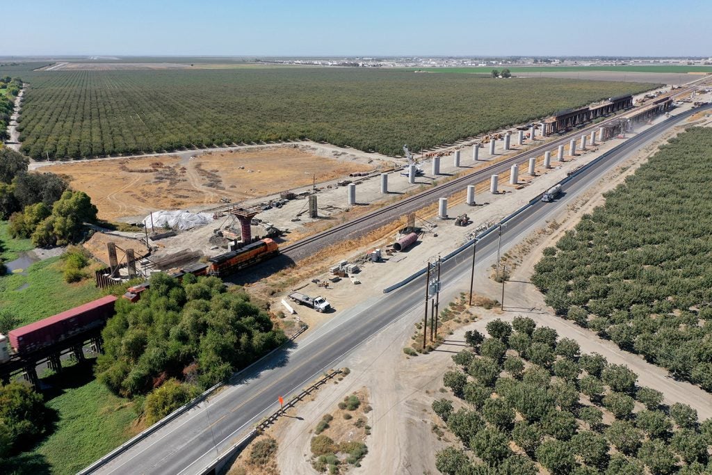aerial photo of construction of the Tule River Viaduct in California