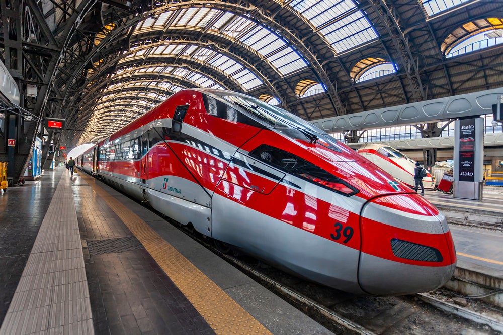 A Frecciarossa 1000 train at Milan Centrale station, Italy.