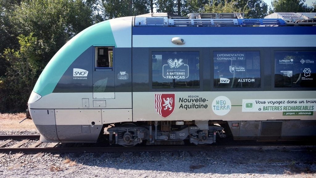 A picture of the side of the SNCF Alstom train