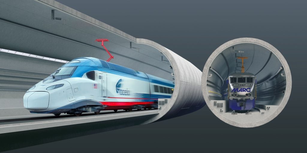 A visualisation of Amtrak and MARC train going through two tunnels