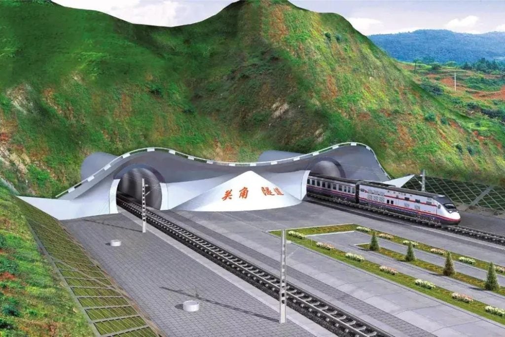 Renderof a train leaving the New Guanjiao Tunnel, the longest plateau railway tunnel in the world.