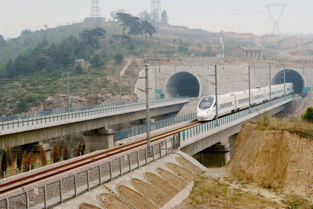 photo of a train leaving the Taihang Tunnel