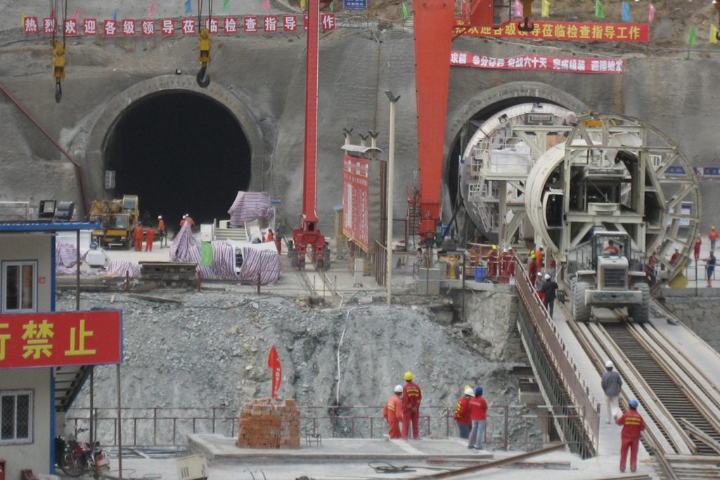 photo of construction of the West Qinling Tunnel